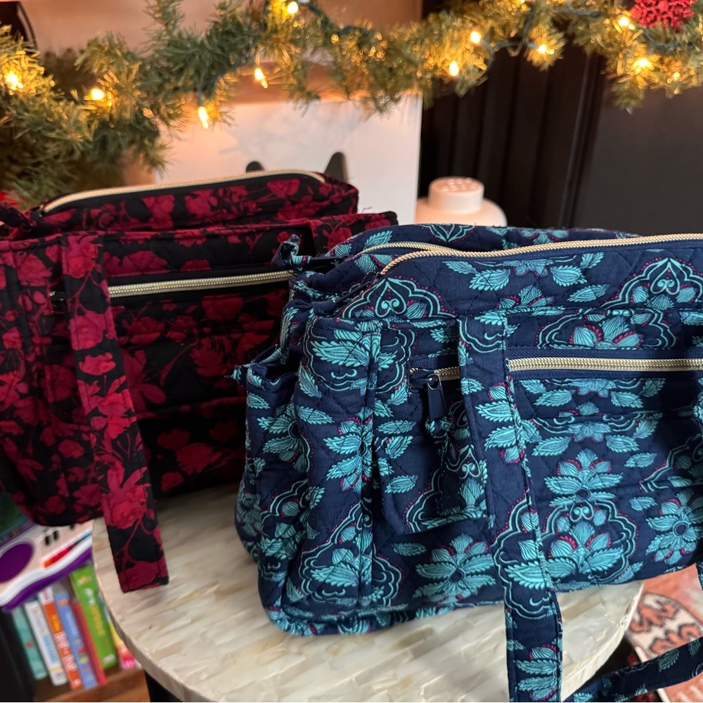 Floral Patterned Women's Bags - Blue and Red